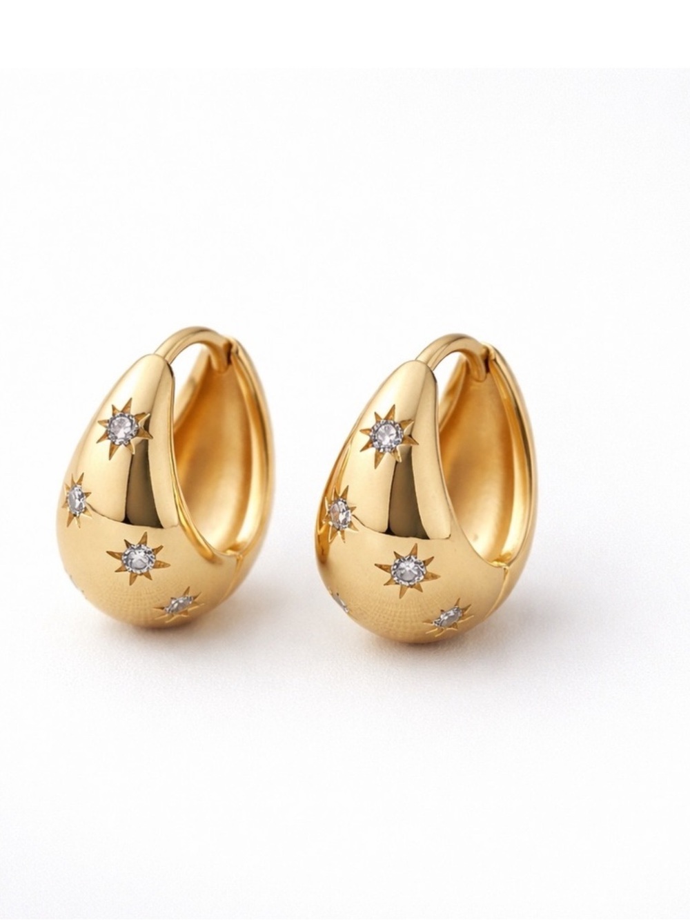 Gold Starburst Hoop Earrings, Starry Hoop Earrings, Star Huggie Hoop Earrings
